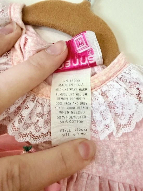 Vintage Baby Girl 6-9m Dress &Bloomer Set Roanna Pink Blue Ditzy Floral Lace 80s - Picture 6 of 14